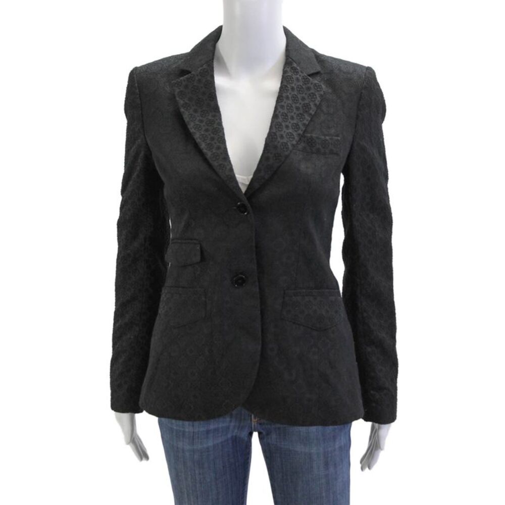 Theory Womens Embroidered Two Button Long Sleeve Lined Blazer Black Size 4